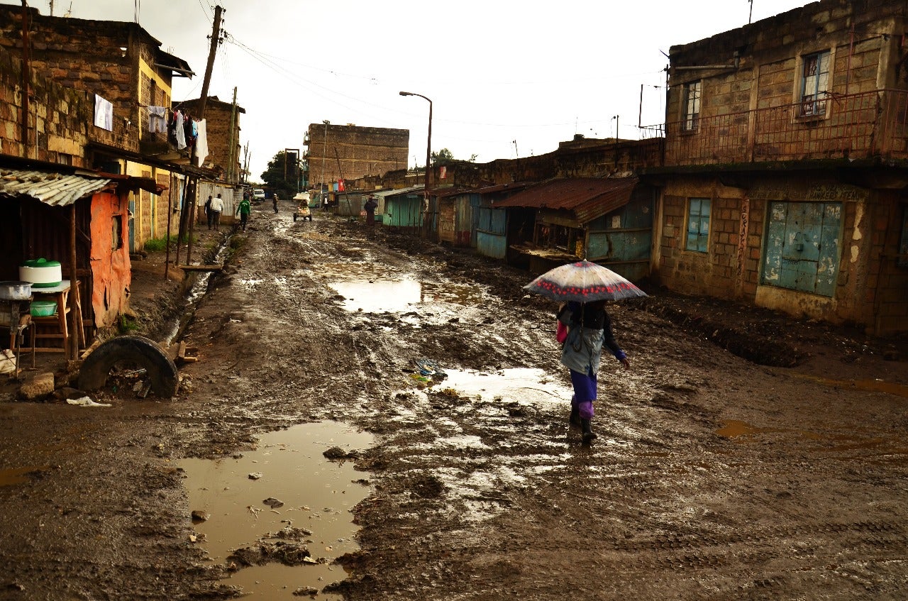 The model street on a rainy day before upgrading 