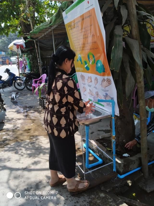 Public hand-washing stations to combat Covid-19 in Sittwe, Myanmar gaining popularity