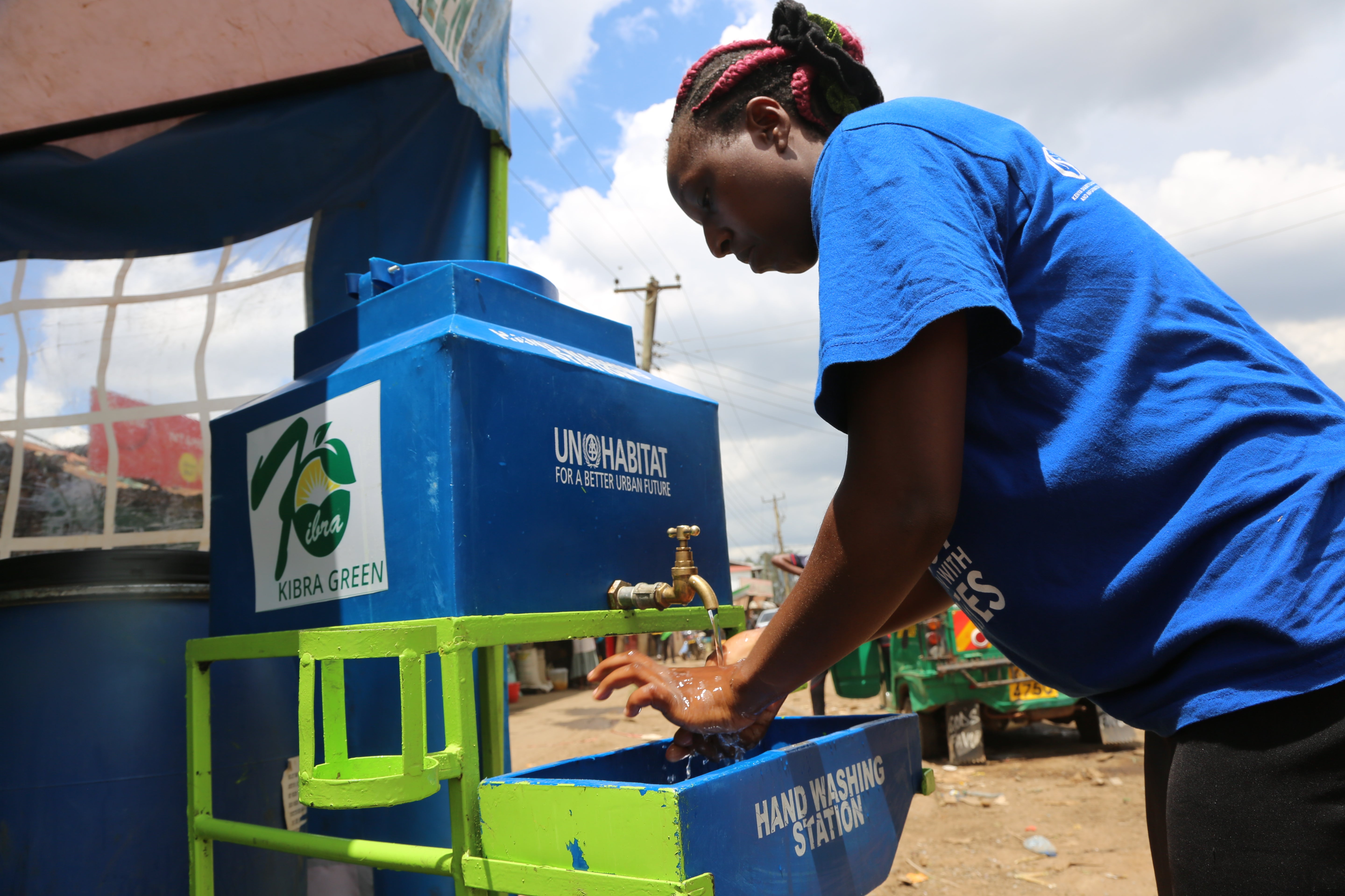 Hand washing facilities installed by UN-Habitat in Mathare slum in Nairobi, Kenya April 14, 2020