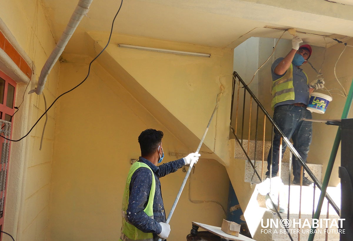 Construction work has resumed on a UN-Habitat project to rehabilitate war damaged houses in Mosul in northern Iraq with protection measures against COVID-19