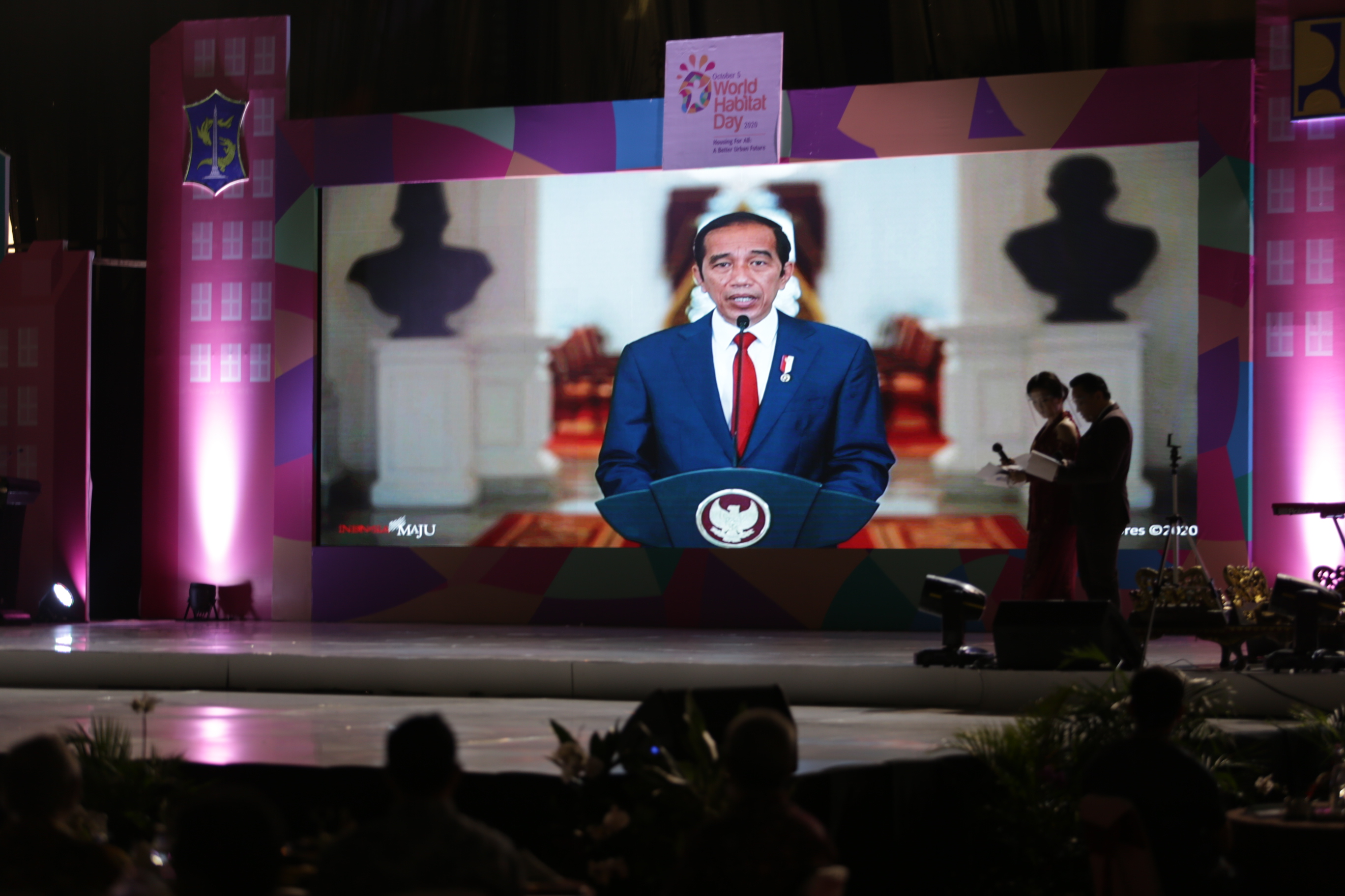 President of Indonesia giving a speech through a video message on World Habitat Day.