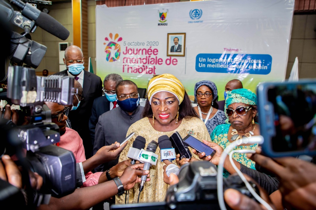 Cameroon’s  Minister of Housing and Urban development Célestine Ketcha-Courtes, speaking during the press briefing in Douala  on celebrations to mark World Habitat Day