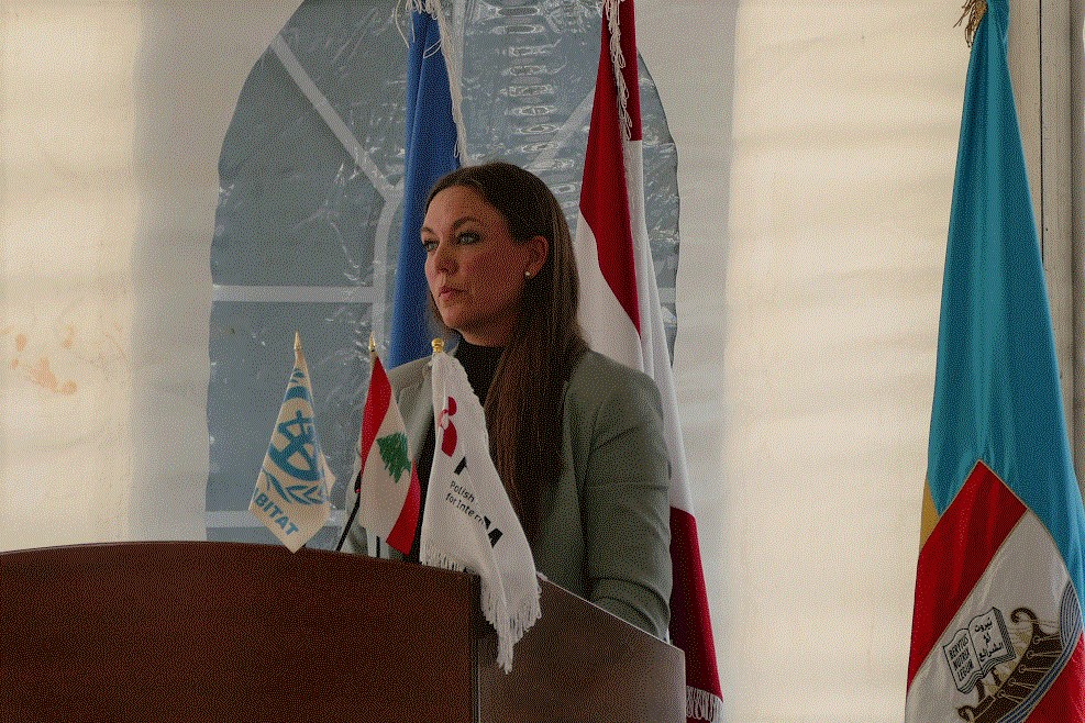 Ms. Taina Christiansen, Head of UN-Habitat Lebanon Country Programme giving remarks at press conference announcing CERF-funded cash-for-rent project
