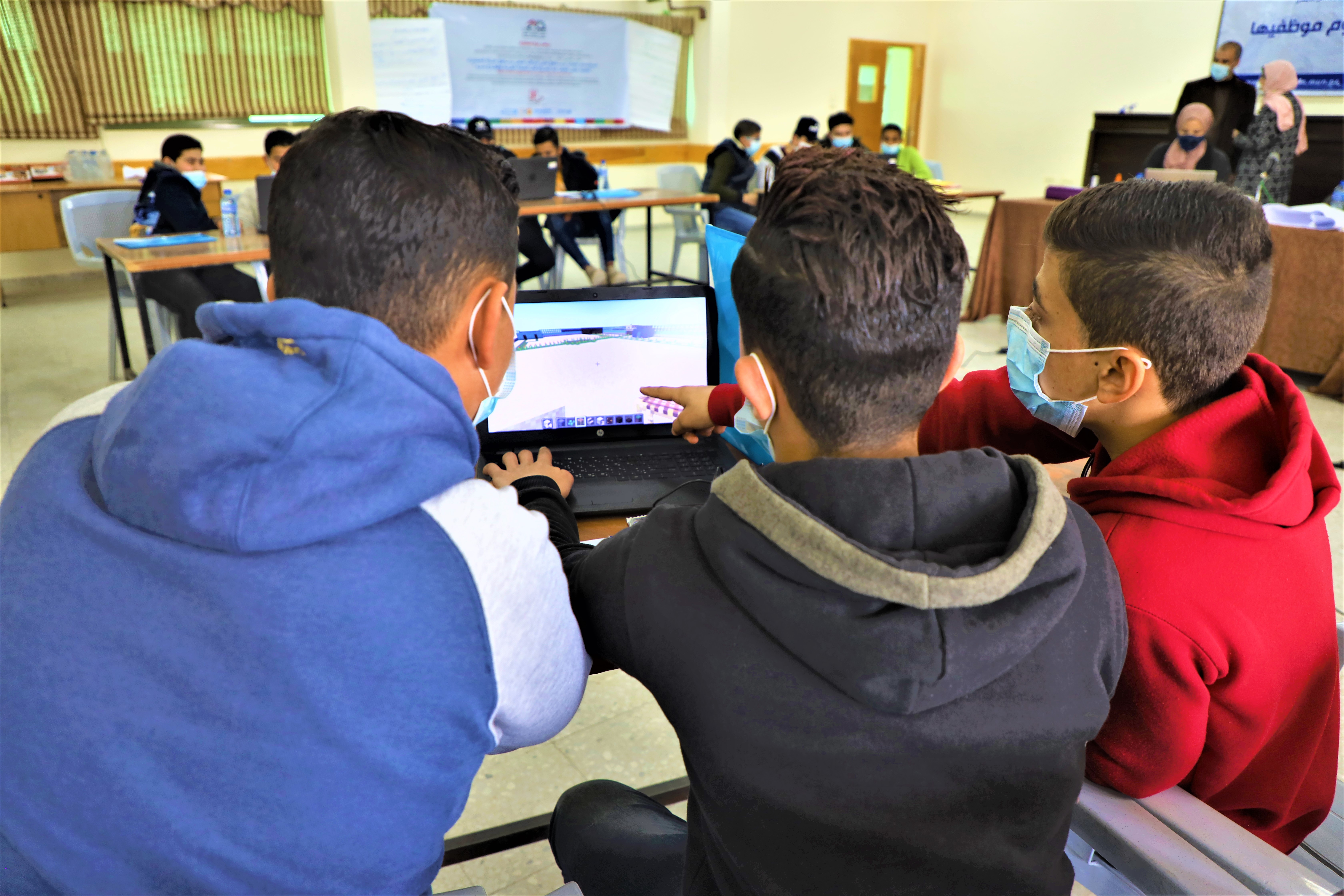 Youth group use Minecraft to design public space in Khan Younis city - Palestine. February 2021. Project team