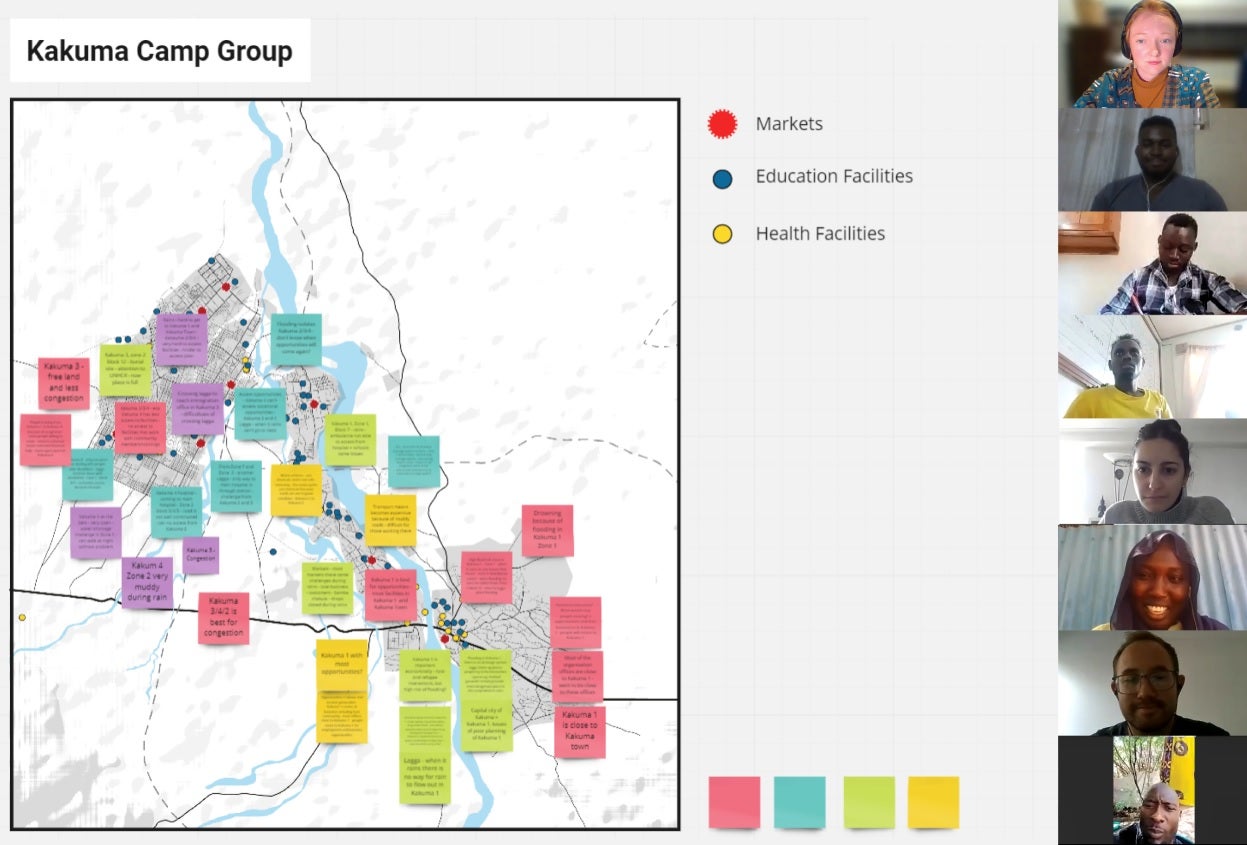 Discussing challenges and opportunities during virtual workshop with Kakuma Camp Community Planning Group. Source: UN-Habitat 2021