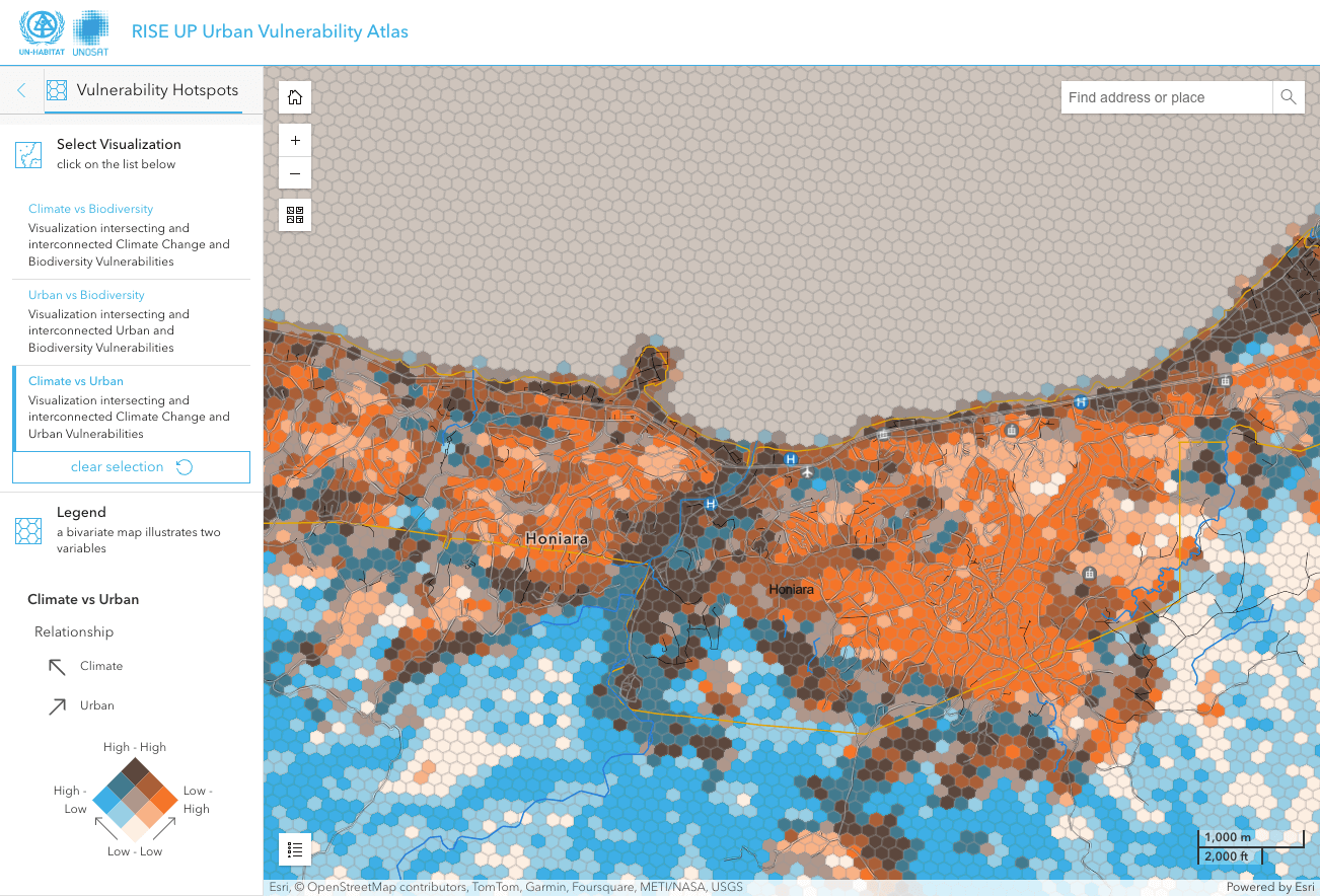 A map of a city showcasing a significant concentration of orange and blue dots, illustrating data patterns across different areas.