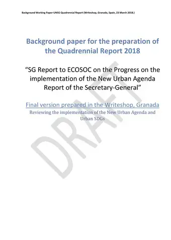 Working Paper for the preparation of the Secretary General's Report on the Progress on the implementation of the New Urban Agenda - Cover image