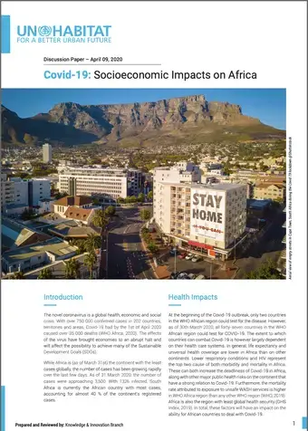 Discussion Paper – April, 2020: Covid-19: Socioeconomic Impacts on Africa - Cover