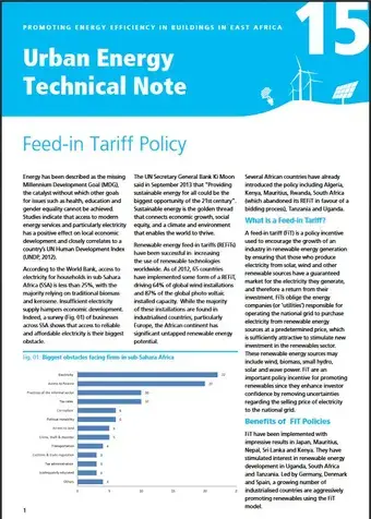 Urban Energy Technical Note 15: Feed-in Tariff Policy - cover