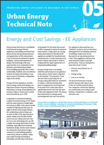 Urban Energy Technical Note 05: Energy and Cost Savings - EE Appliances - cover