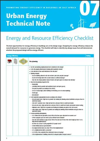Urban Energy Technical Note 07: Energy and Resource Efficiency Checklist - cover