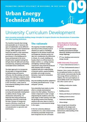 Urban Energy Technical Note 09: University Curriculum Development - cover