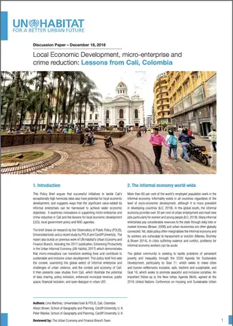 Discussion Paper – December, 2018: Local Economic Development, micro-enterprise and crime reduction: Lessons from Cali, Colombia - cover
