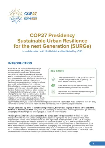 COP27 Presidency Sustainable Urban Resilience for the next Generation (SURGe)