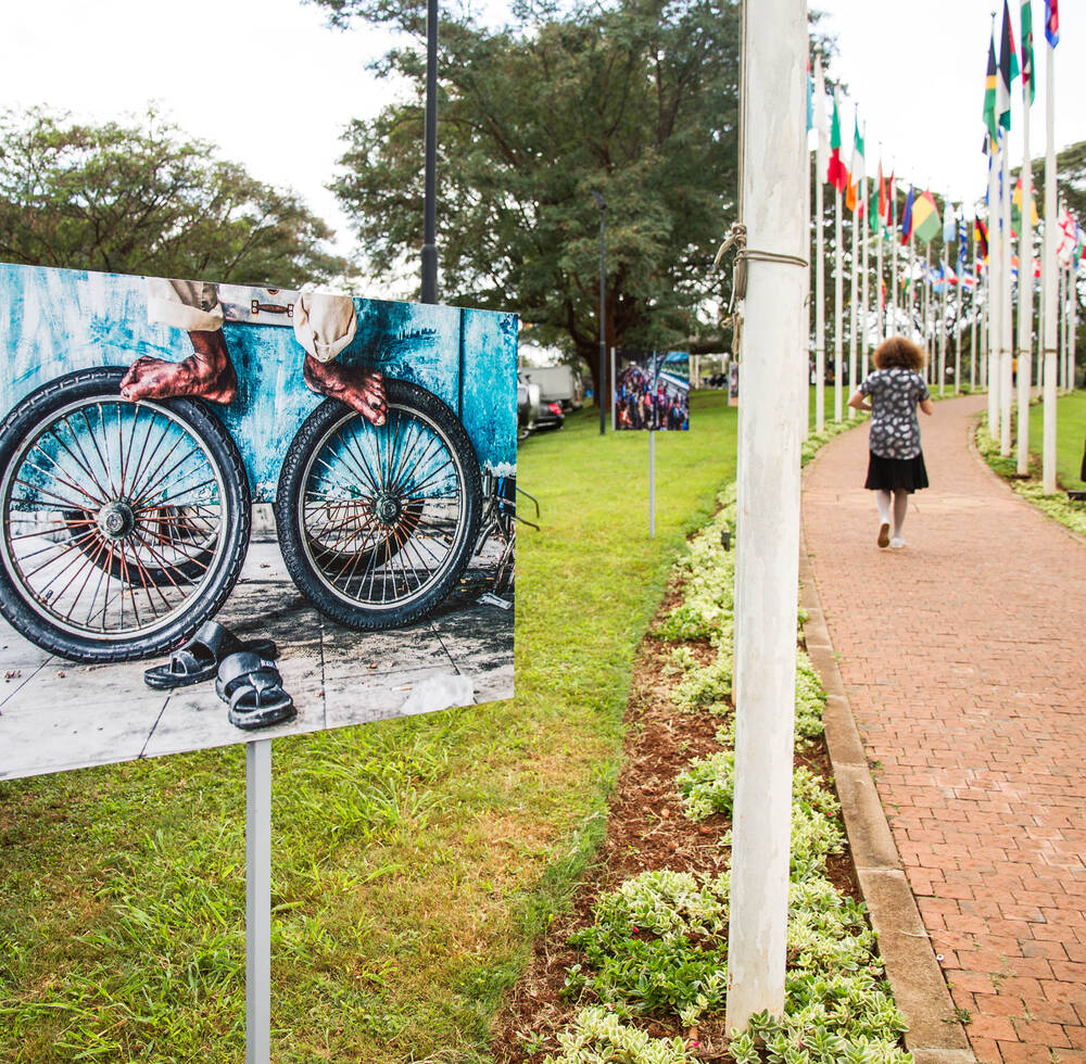 Photo exhibition at entrance of the UN Offices in Nairobi