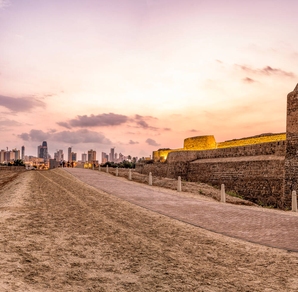 Panoramic view of Qal'At Al Bahrain is the original capital and port of the island of Bahrain. 