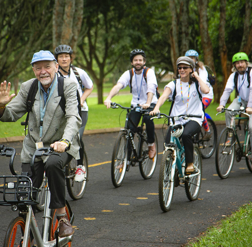 A group of UN staff arrive on bikes to their office in Nairobi [UNEP photo]