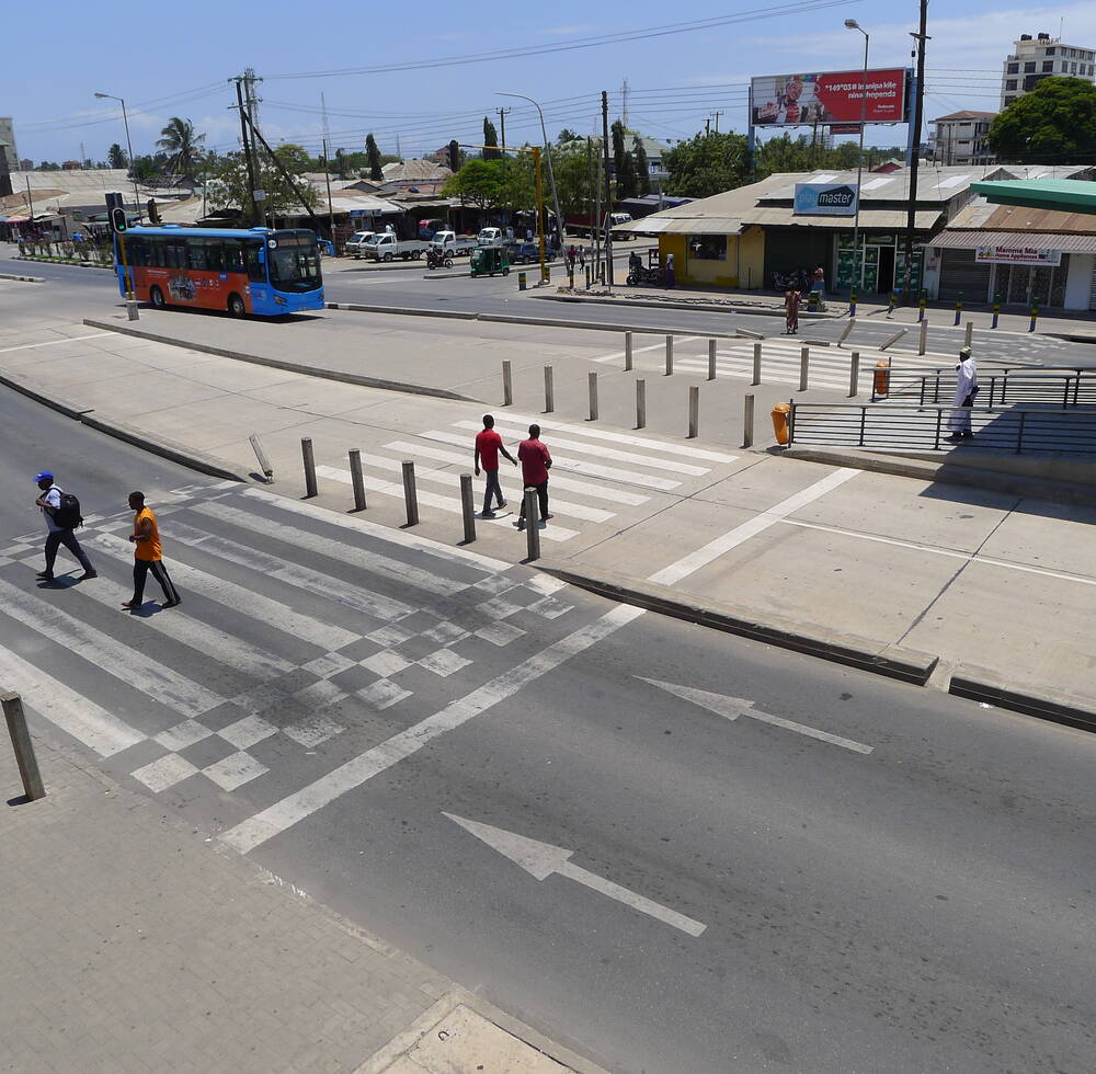 A cycle track and BRT lane in Dar es Salaam