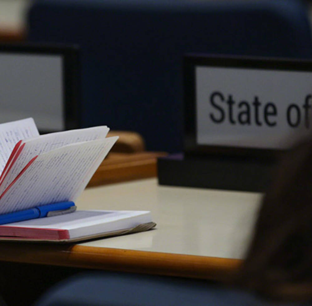 A delegates notebook at the closing session of the first UN-Habitat Assembly