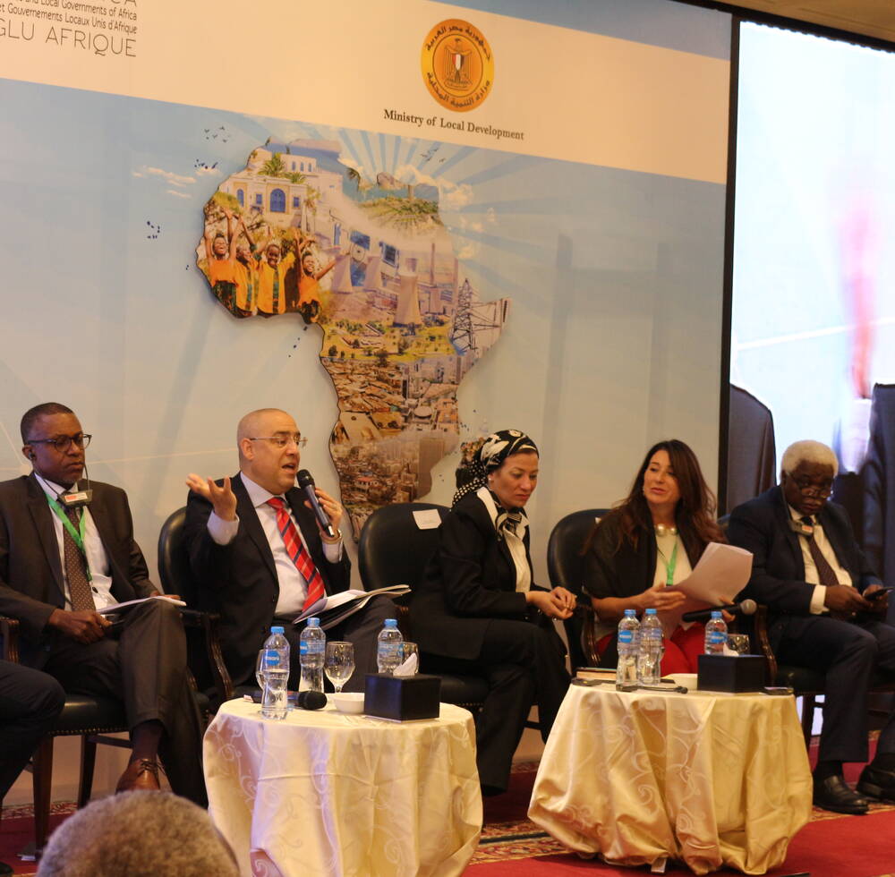 Five people on a panel at the African cities conference in Egypt