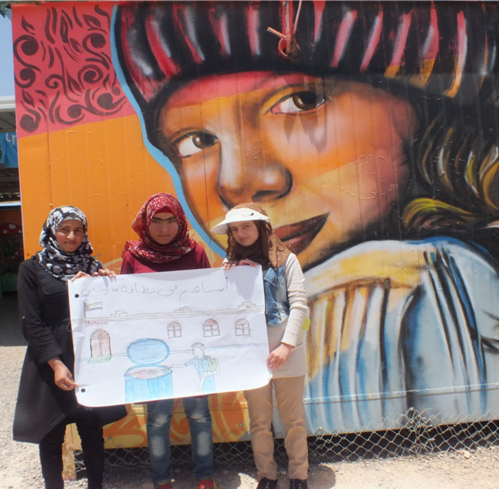 Yasmeen, Shayma’ and Wardeh at the Makani Centre. – Azraq Camp, Jordan”. Credit - Zein Al Maha Oweis / Action Against Hunger Jordan Mission
