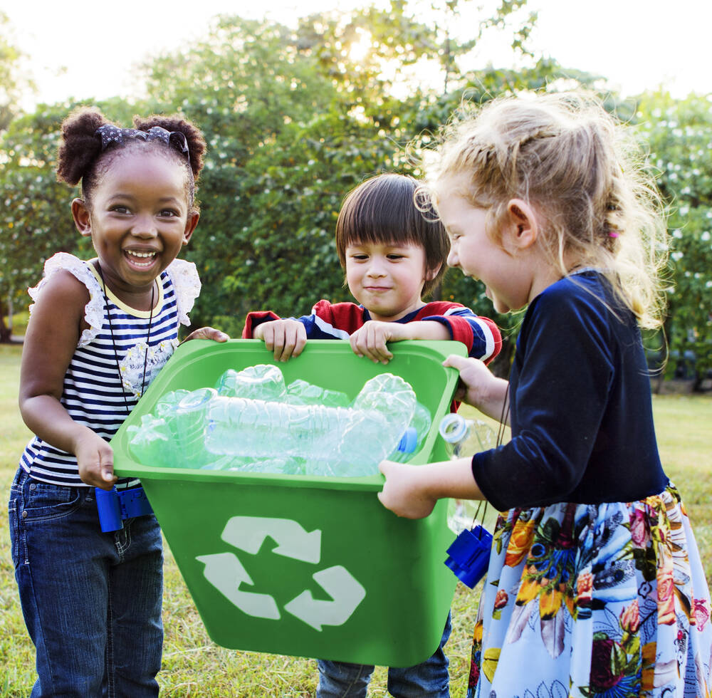 Children recycling waste