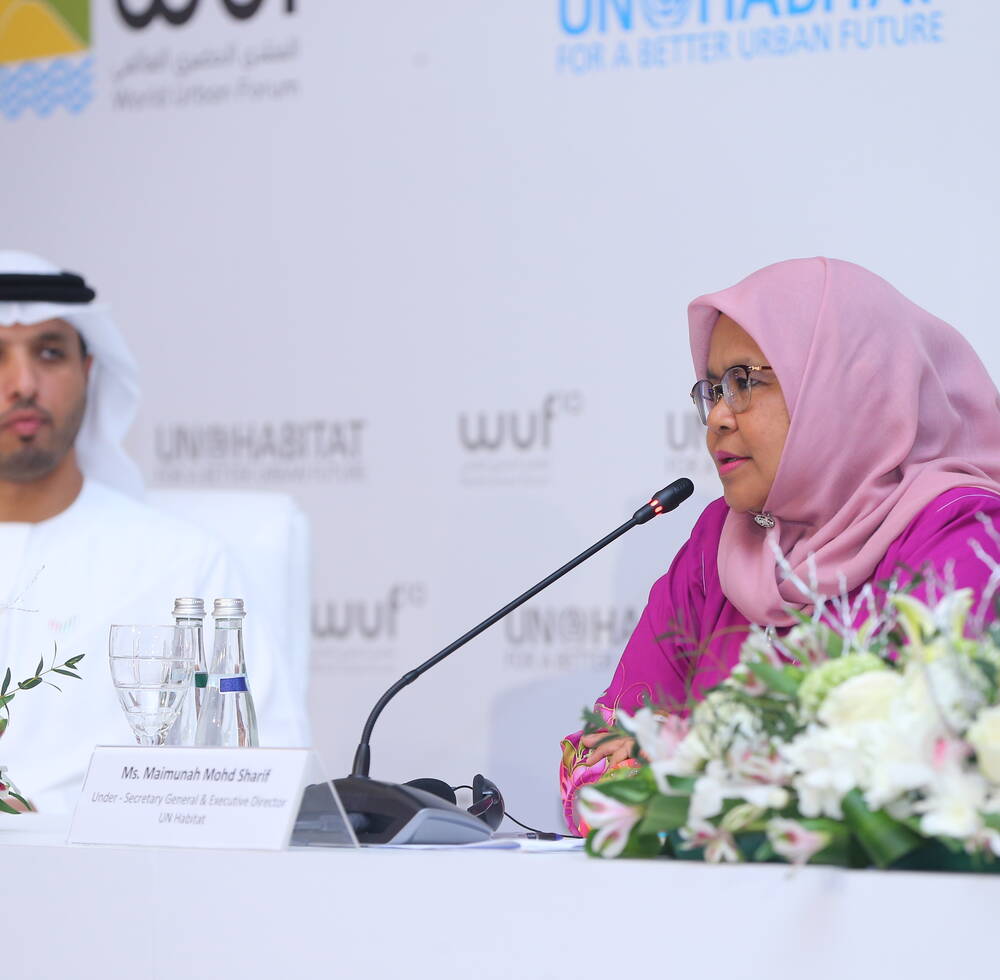 The Executive Director of UN-Habitat speaks at the press conference