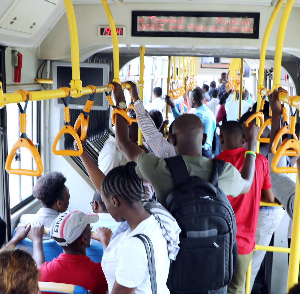 Passengers on the DART bus in Dar es salaam, Tanzania 2019