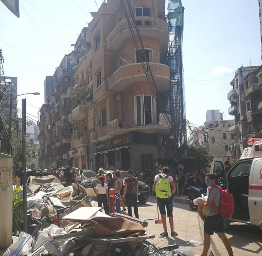 Street scene in Beirut after the explosions August 2020