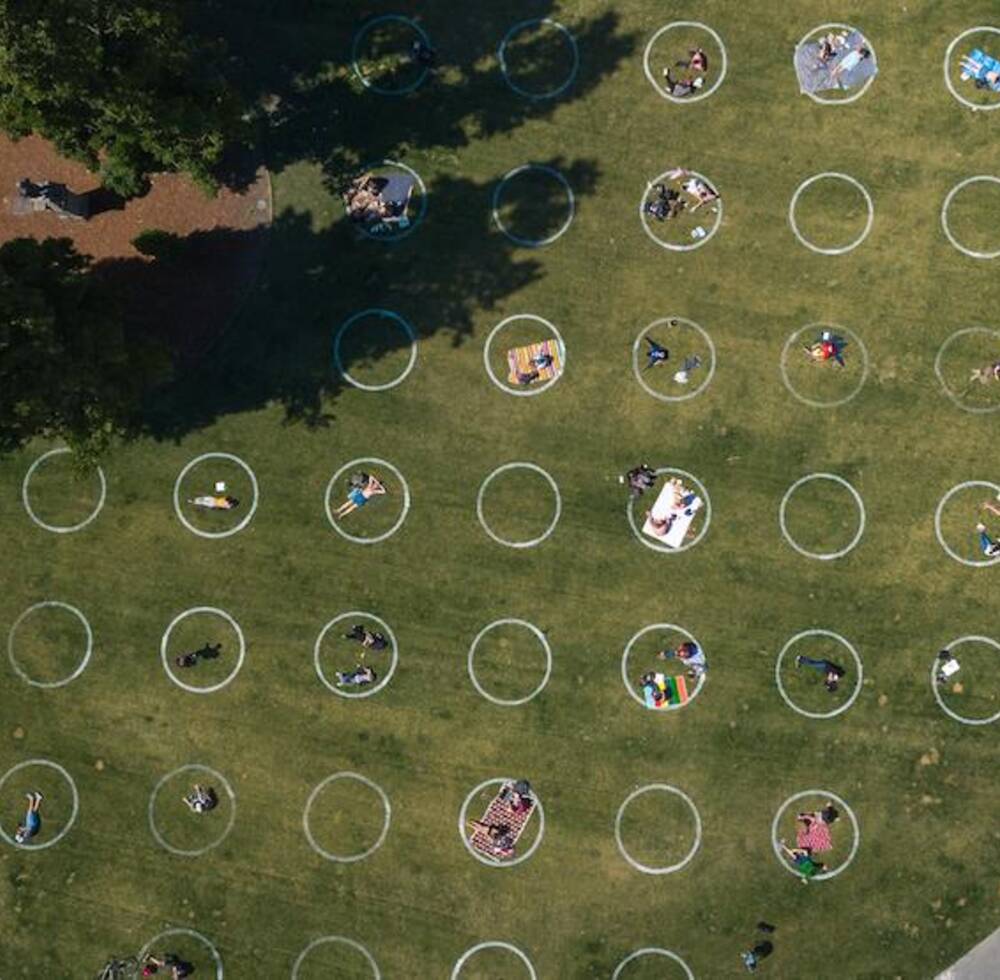 Social Distancing Circles at Washington Square Park, USA 