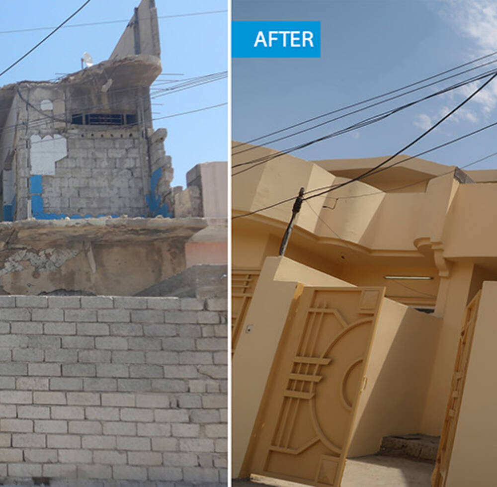 Omar’s house before and after rehabilitation by UN-Habitat Iraq through Headway Programme, funded by the European Union