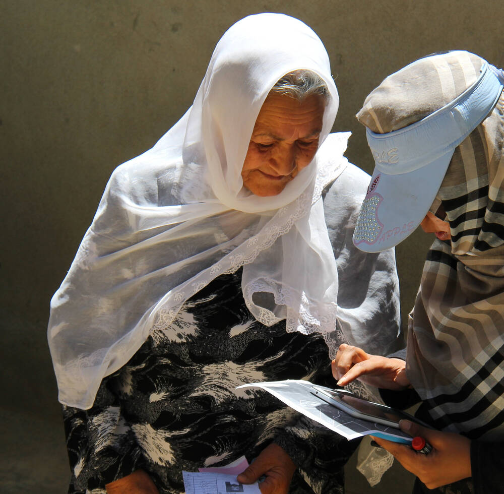 Beneficiary Registration Team at the door step of a vulnerable Afghan family, facilitating Occupancy Certificates.