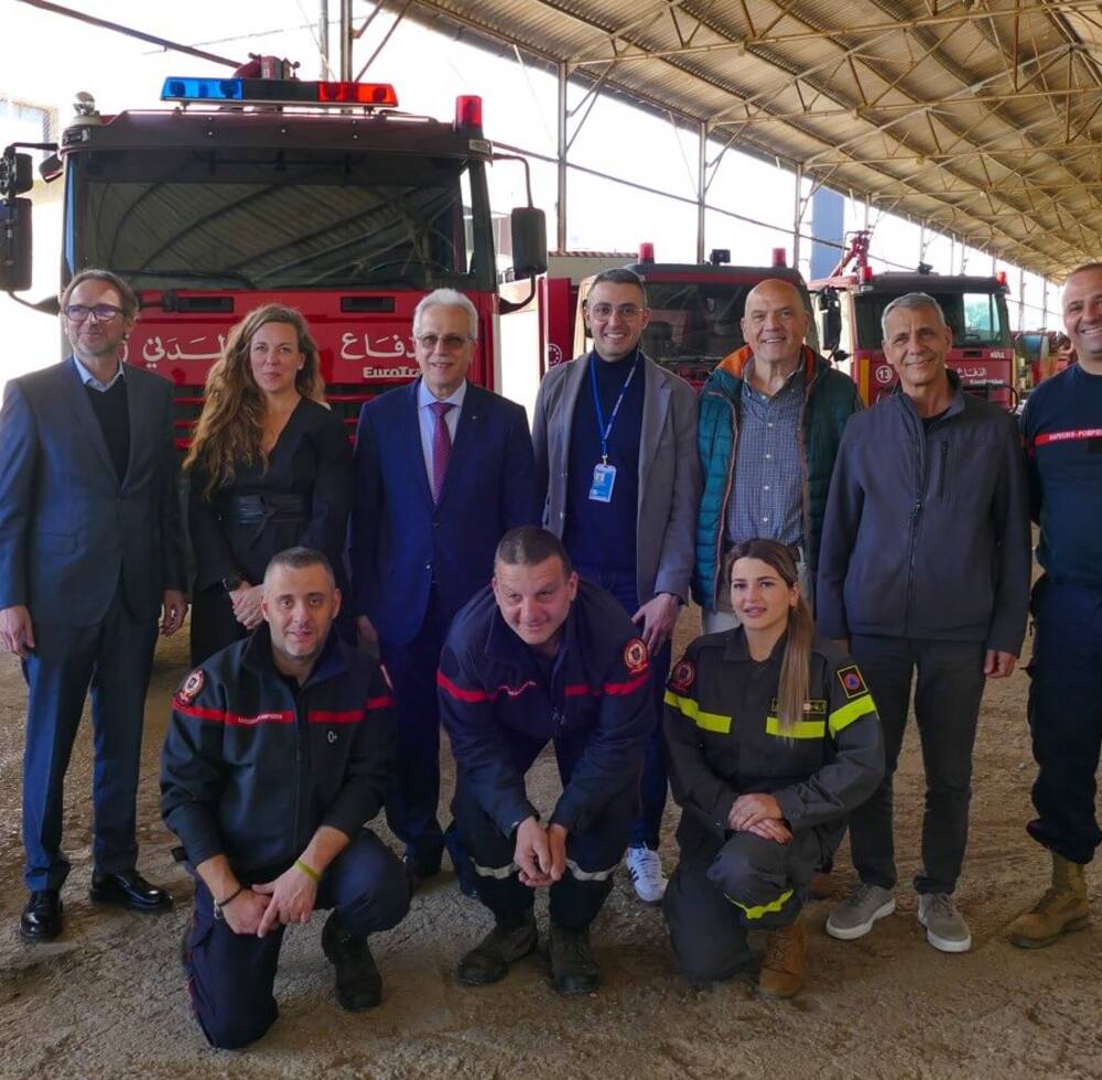Polish Ambassador and Head of UN-Habitat Lebanon with civil defence in Beirut