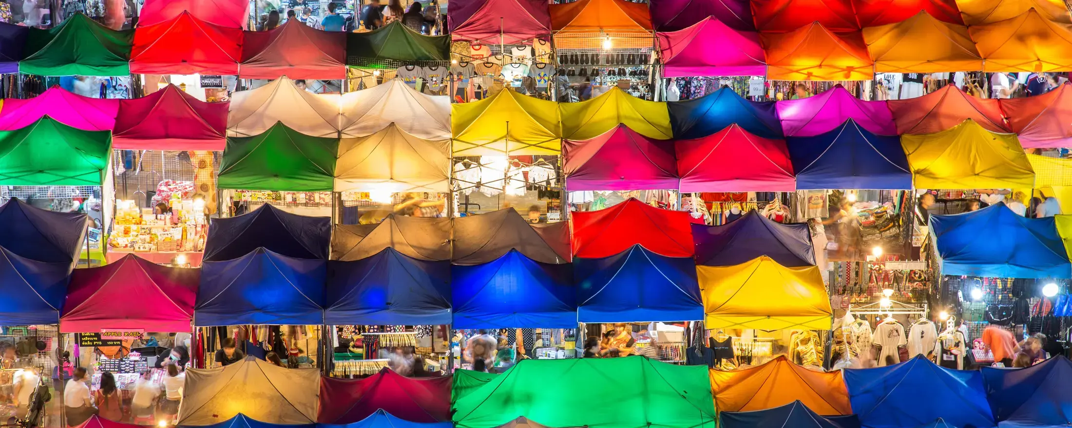 Colourful tents in a market