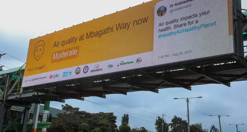 Nairobi billboards live-stream air pollution on the “International Day of Clean Air for blue skies”