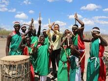 Musician Sona poses with drumm